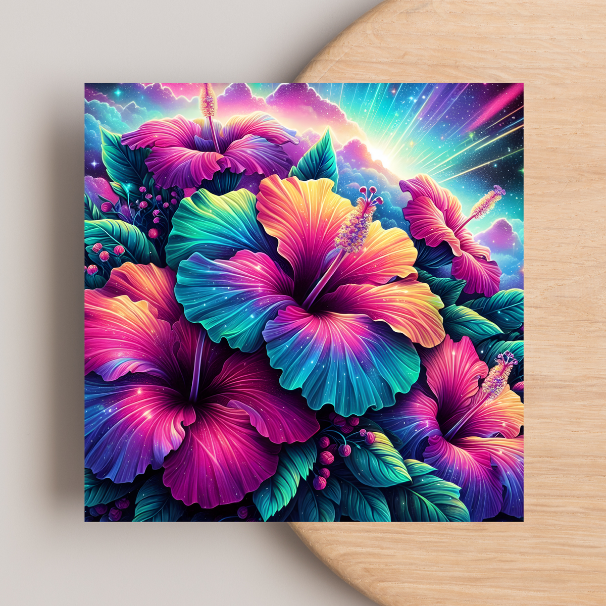 Neon Hibiscus Greeting Card –Illustrated Blank Birthday Card