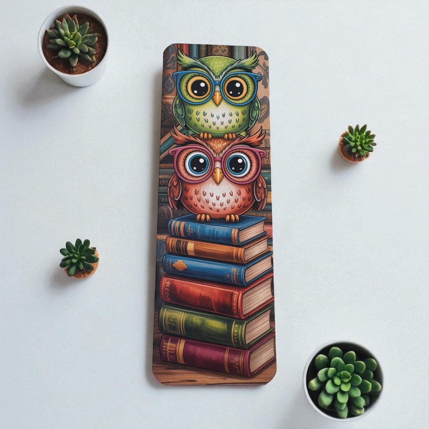 Lovely illustrated Owl on Books printed bookmark, Page Saver, Book Lover Gift