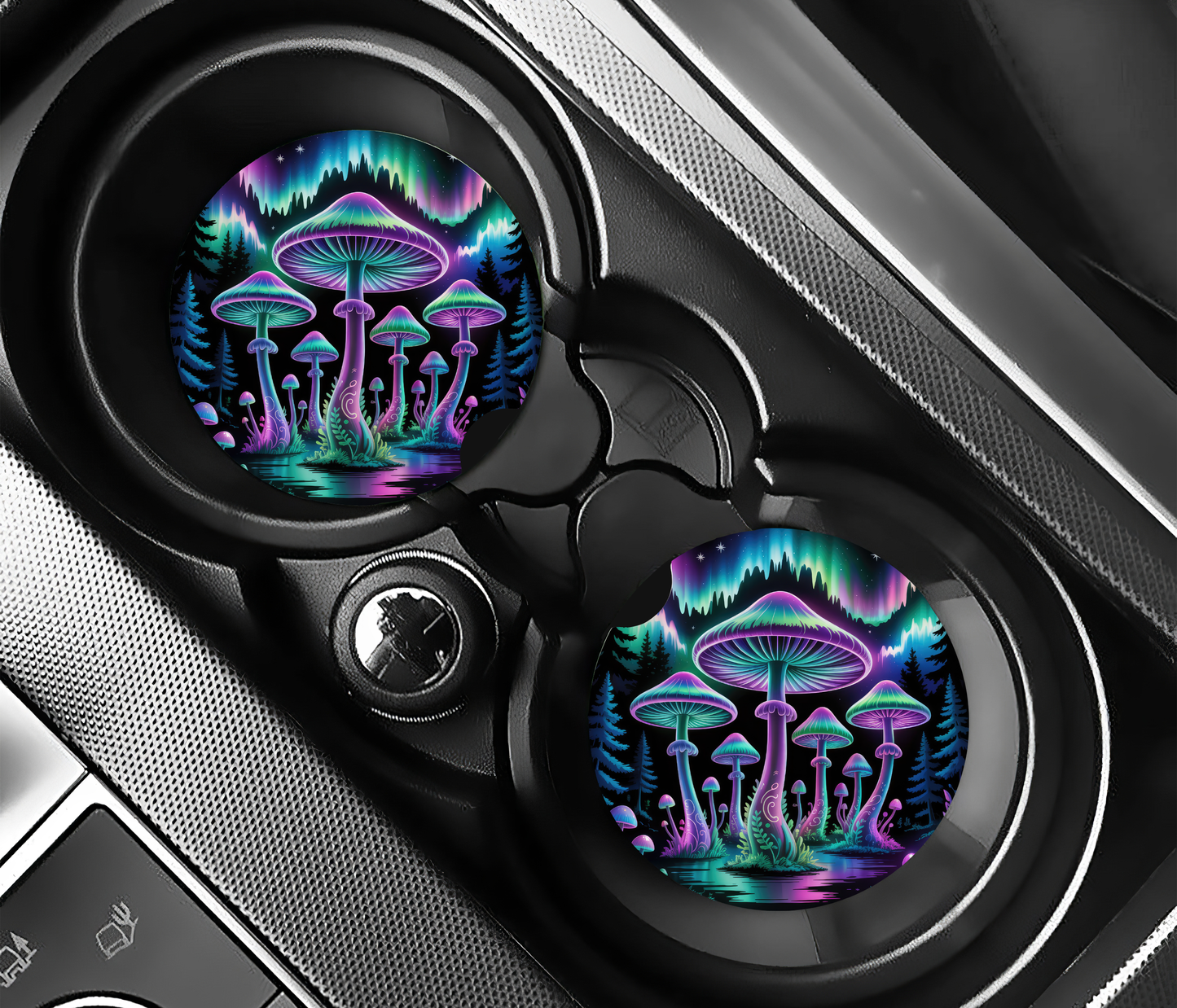 Premium Neoprene Neon Mushrooms Car Coasters | Drink Holders for Your Car Console - Set of 2 (Copy) (Copy) (Copy) (Copy) (Copy)
