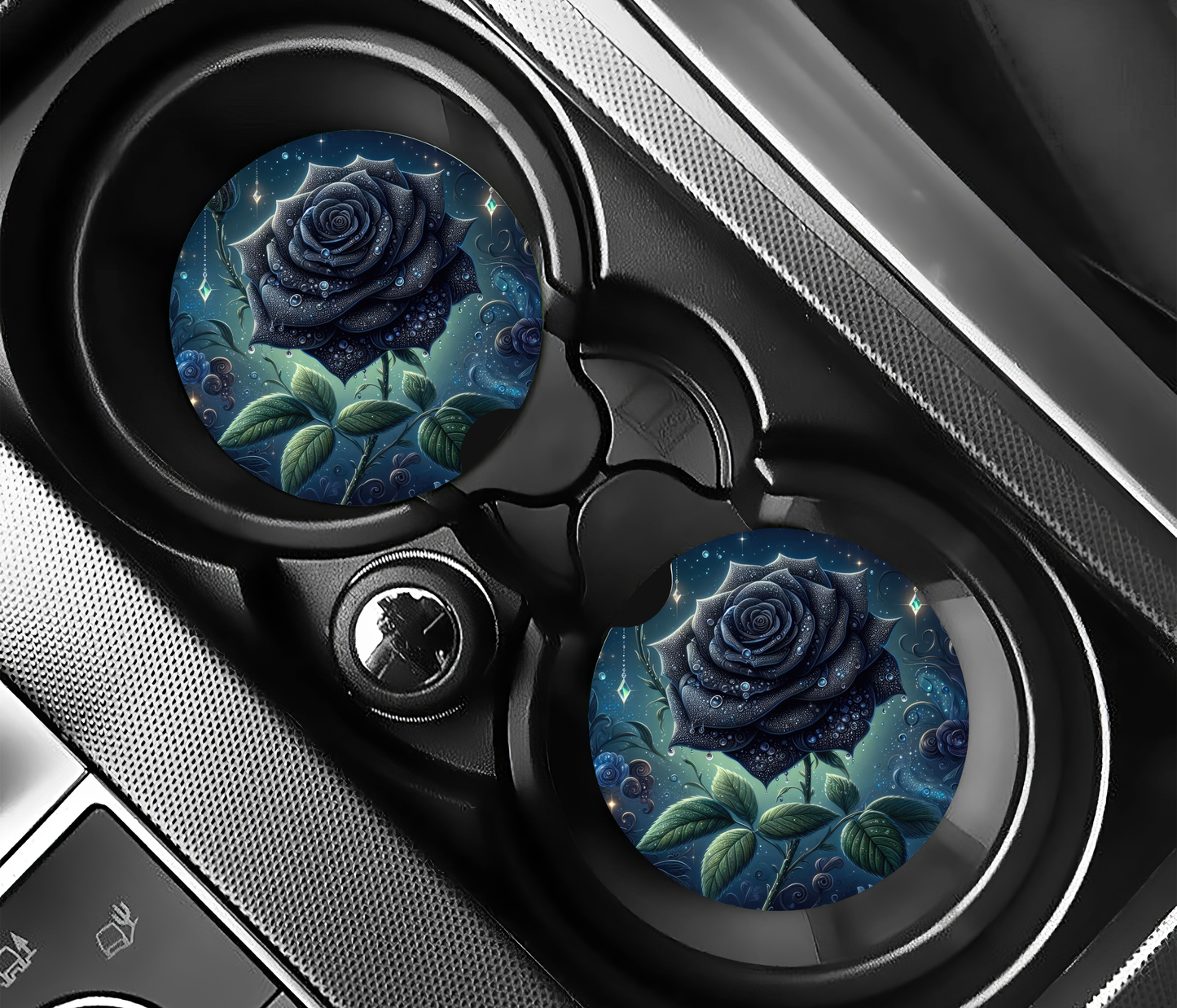 Premium Neoprene Black Rose Car Coasters | Drink Holders for Your Car Console - Set of 2 (Copy) (Copy)