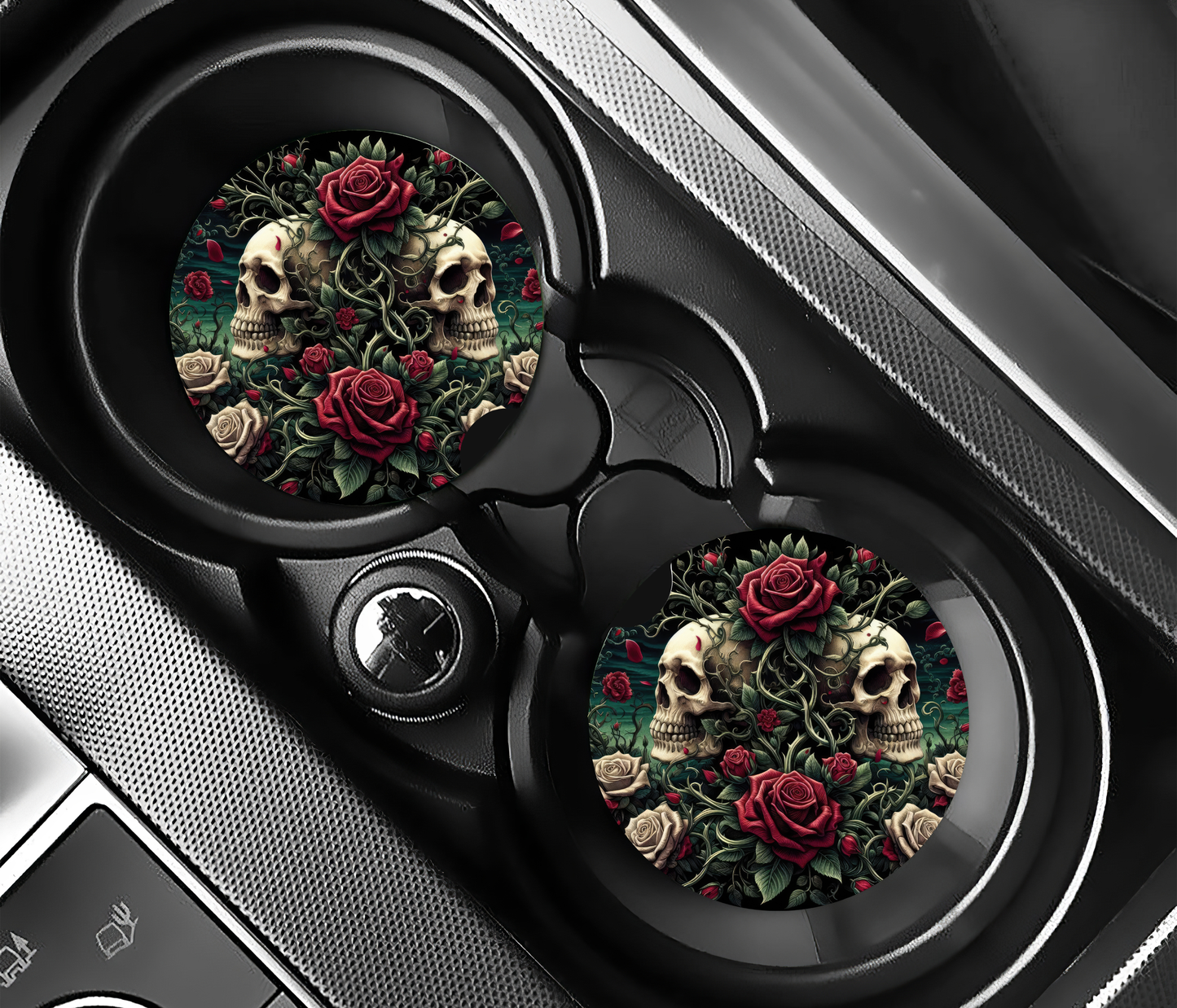 Premium Neoprene Skull & Roses Car Coasters | Drink Holders for Your Car Console - Set of 2 (Copy) (Copy) (Copy) (Copy)