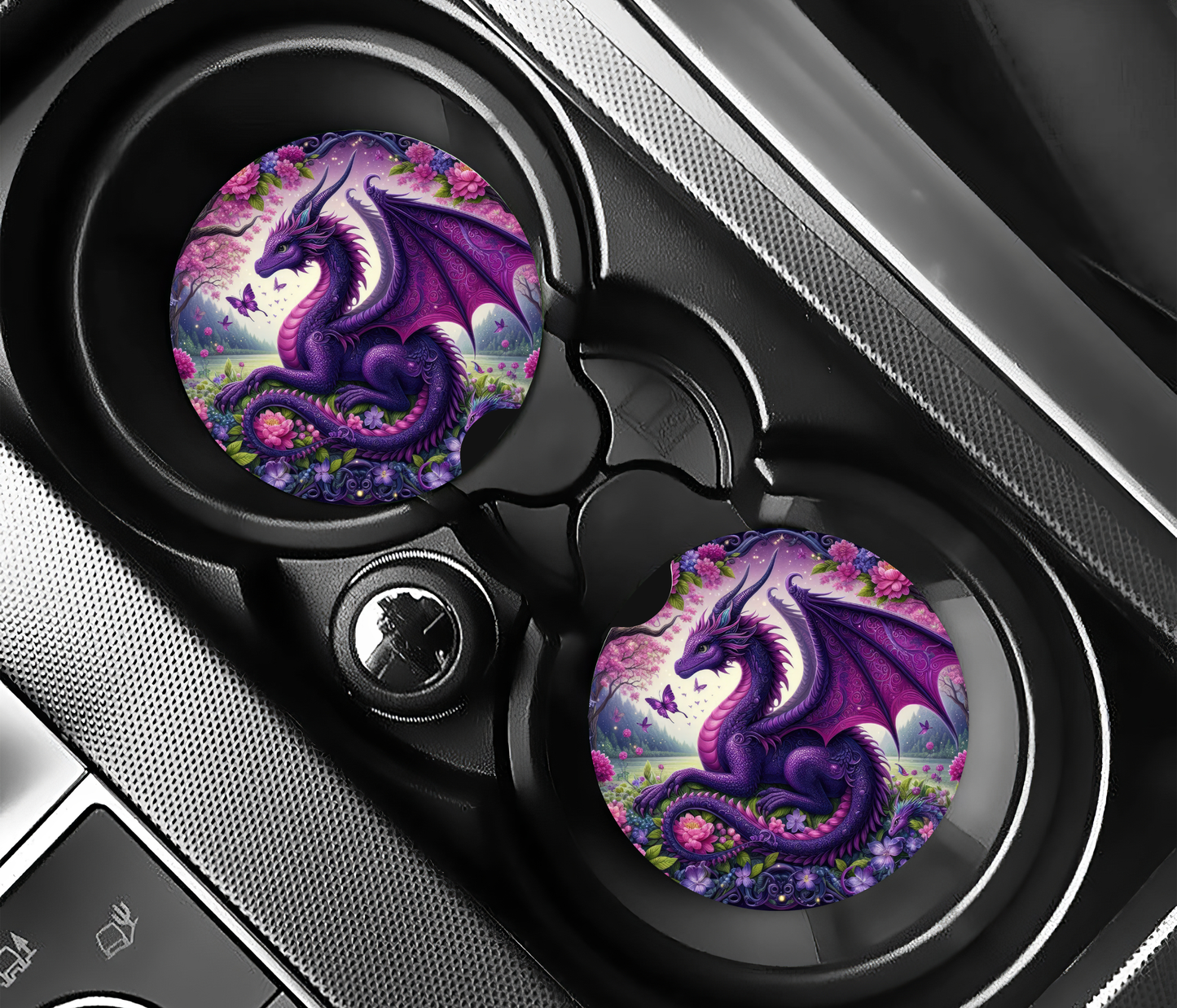 Premium Neoprene Purple Dragon Car Coasters | Drink Holders for Your Car Console - Set of 2 (Copy) (Copy) (Copy)