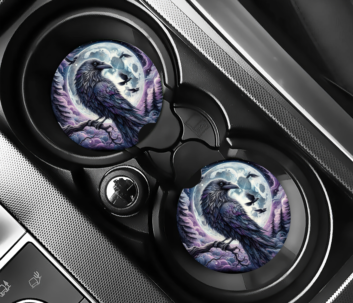 Premium Neoprene Black Raven Car Coasters | Drink Holders for Your Car Console - Set of 2 (Copy)