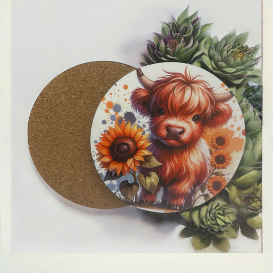 Printed  Highland Cow Wooden Coasters for Stylish Home Décor