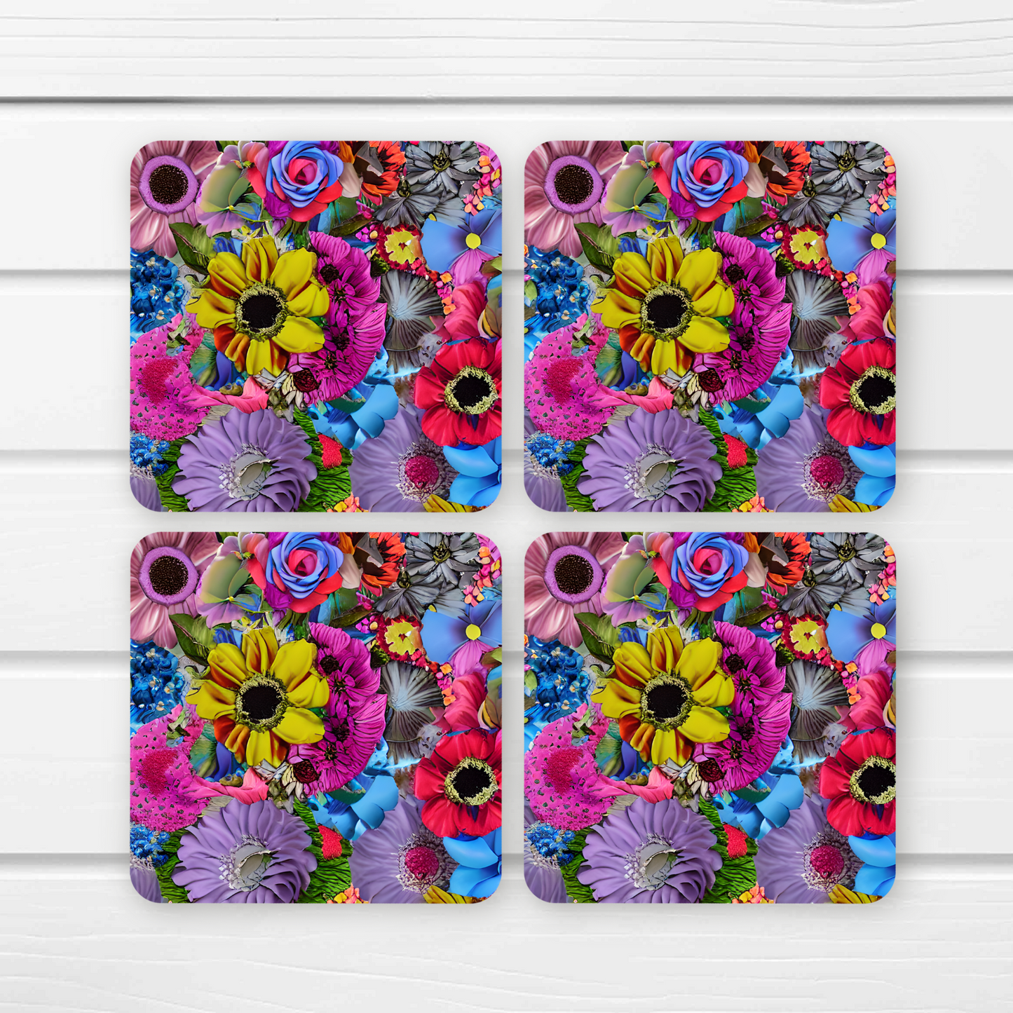 Beautifully Printed 3D Colourful Flowers Wooden Coasters for Stylish Home Décor