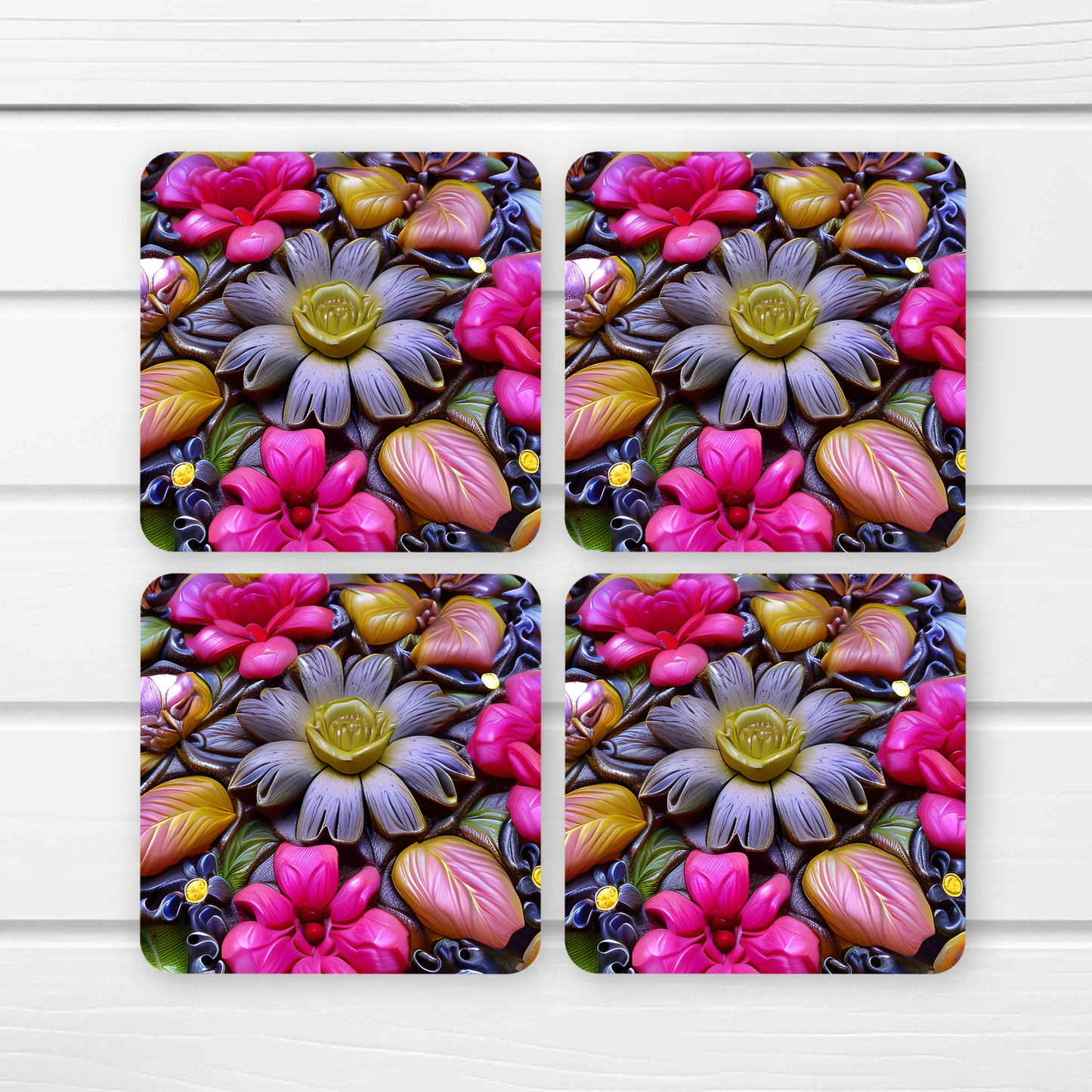 Beautifully Printed 3D Gemstones Wooden Coasters for Stylish Home Décor