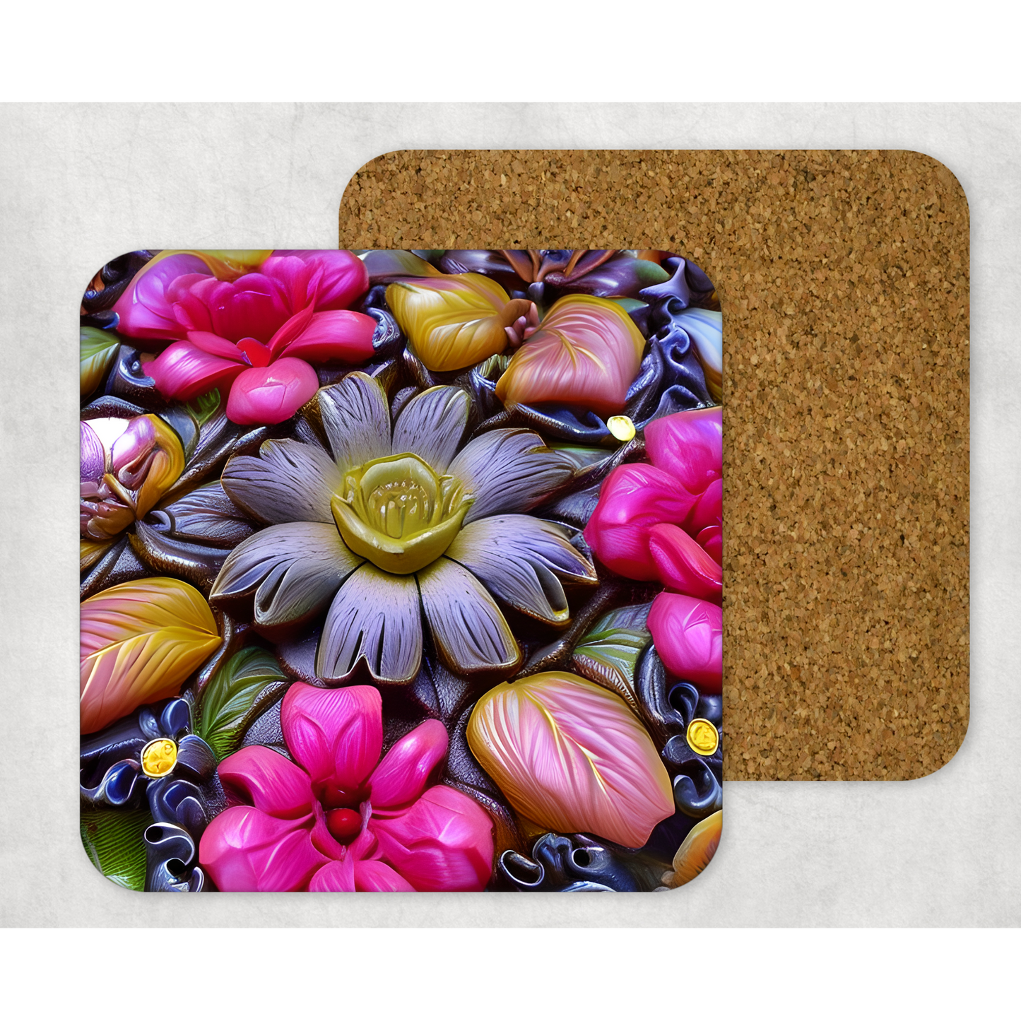 Beautifully Printed 3D Gemstones Wooden Coasters for Stylish Home Décor