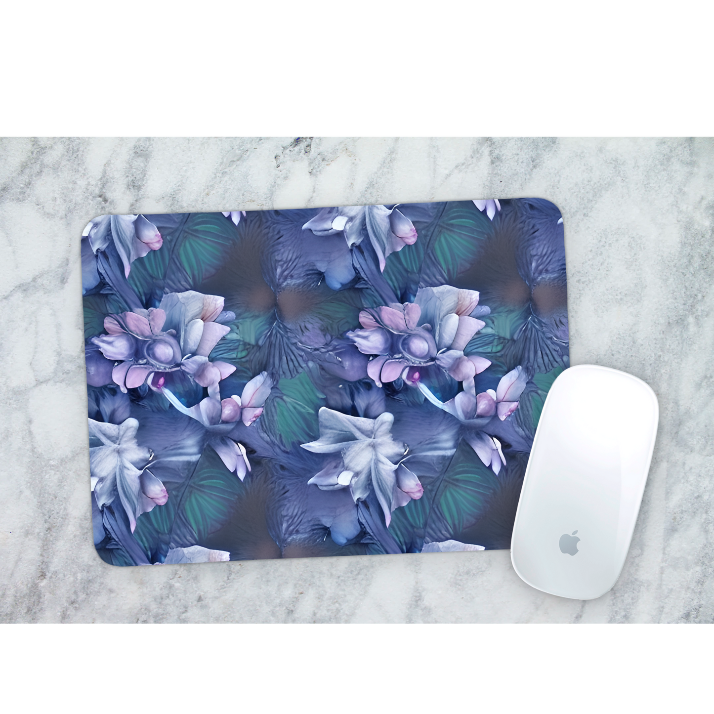 Premium Printed Anti-Slip Mouse Mat - Ultra Durable 3D Moody Indigo Flowers Design