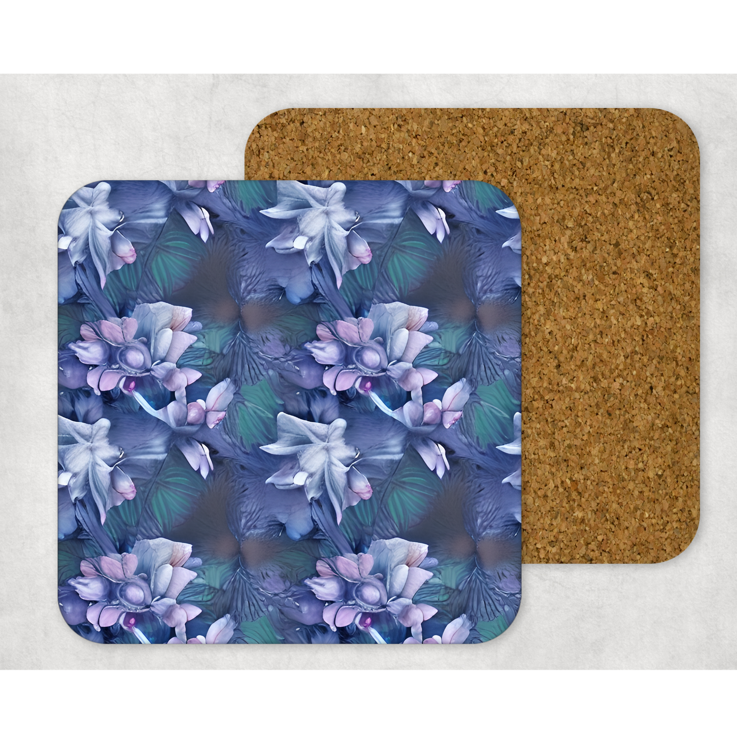 Beautifully Printed 3D Moody Indigo Flowers Wooden Coasters for Stylish Home Décor