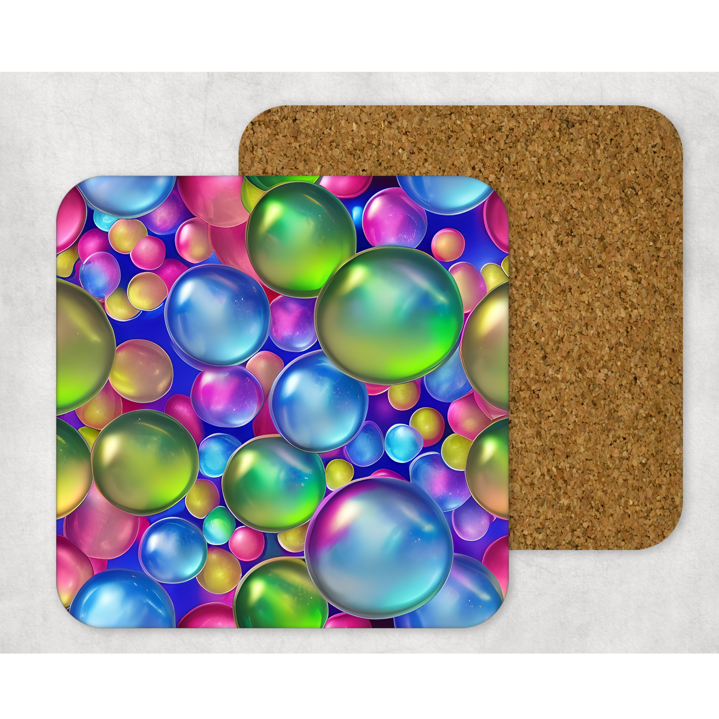 Beautifully Printed 3D Rainbow Bubbles wooden Coasters for Stylish Home Décor