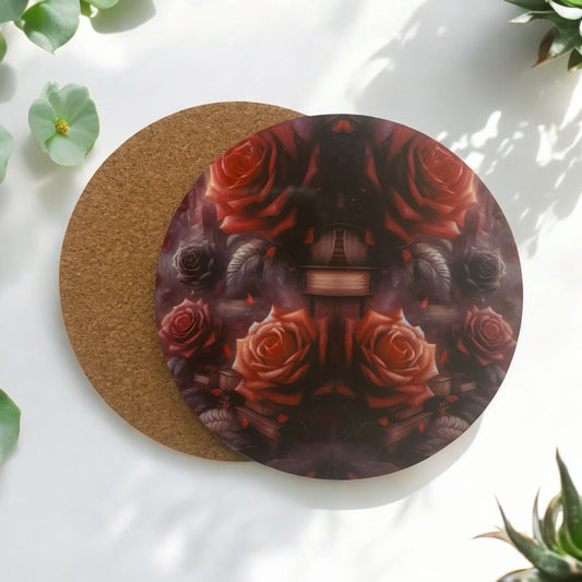 Printed Rose Covered Books Wooden Coasters for Stylish Home Décor