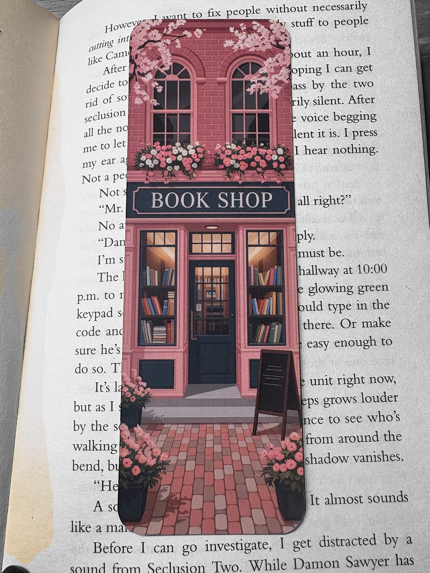 Lovely illustrated Bookshop printed bookmark, Page Saver, Book Lover Gift