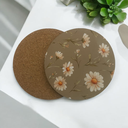 Printed  Green Daisy Wooden Coasters for Stylish Home Décor