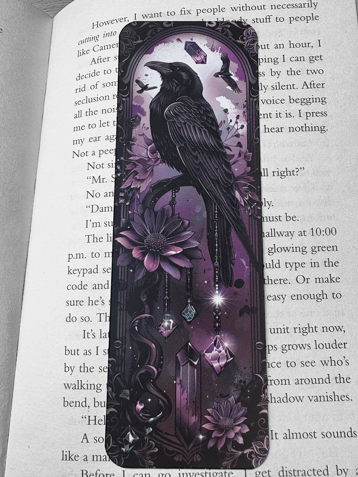 Lovely illustrated Purple Raven printed bookmark, Page Saver, Book Lover Gift