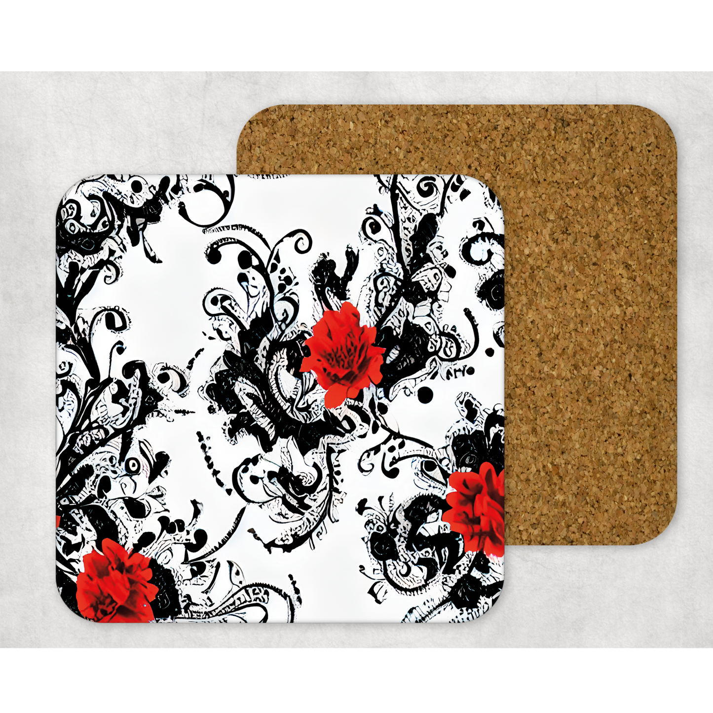 Beautifully Printed Fantasy Gothic Floral wooden Coasters for Stylish Home Décor