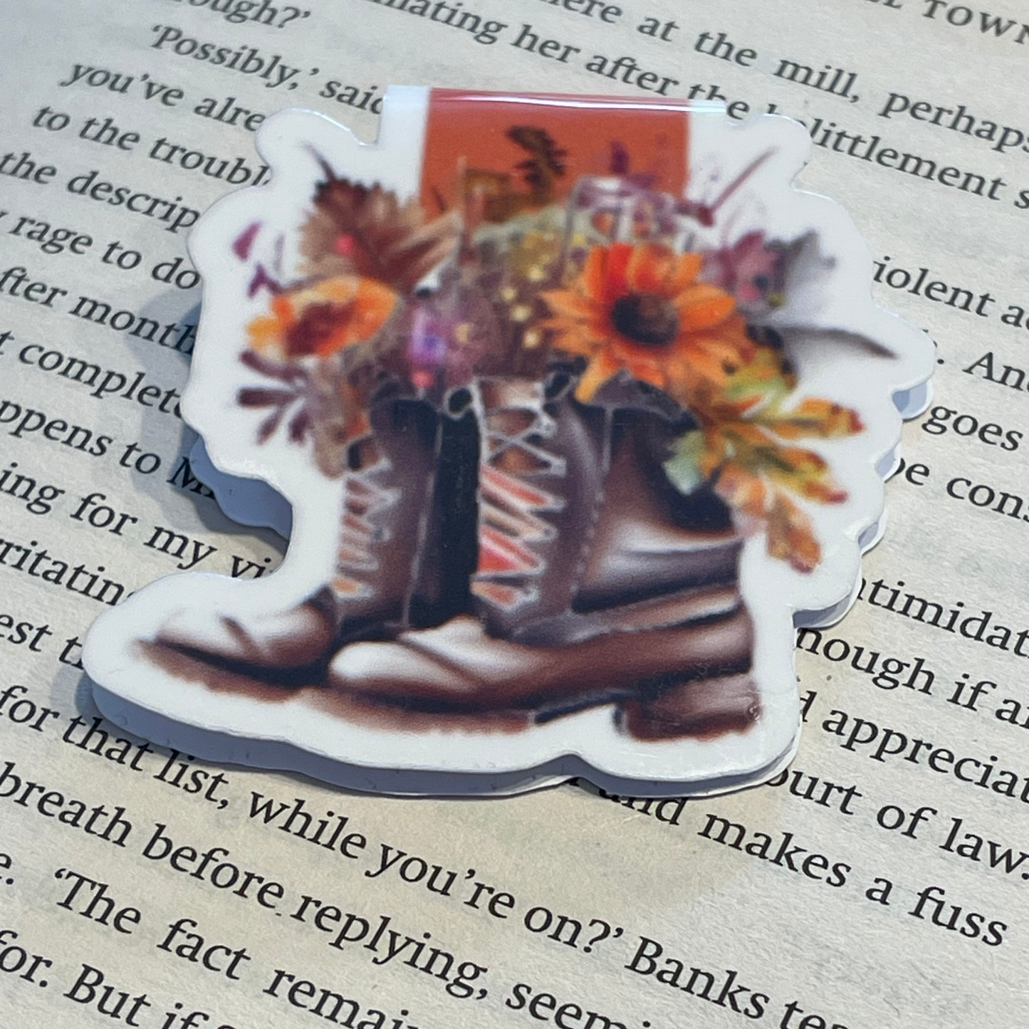 Lovely illustrated printed Autumn Boots Magnetic bookmark, Page Saver, Book Lover Gift,