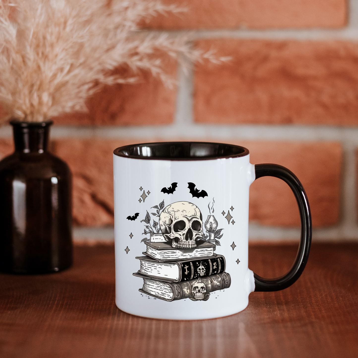 Skull on Books Black Coffee Mug 11oz Tea Cup  Gift for Coffee Lovers