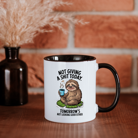Fun Slogan Sloth Black Coffee Mug 11oz Tea Cup  Gift for Coffee Lovers