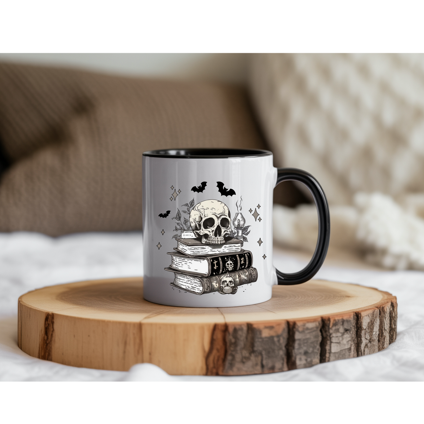 Skull on Books Black Coffee Mug 11oz Tea Cup  Gift for Coffee Lovers