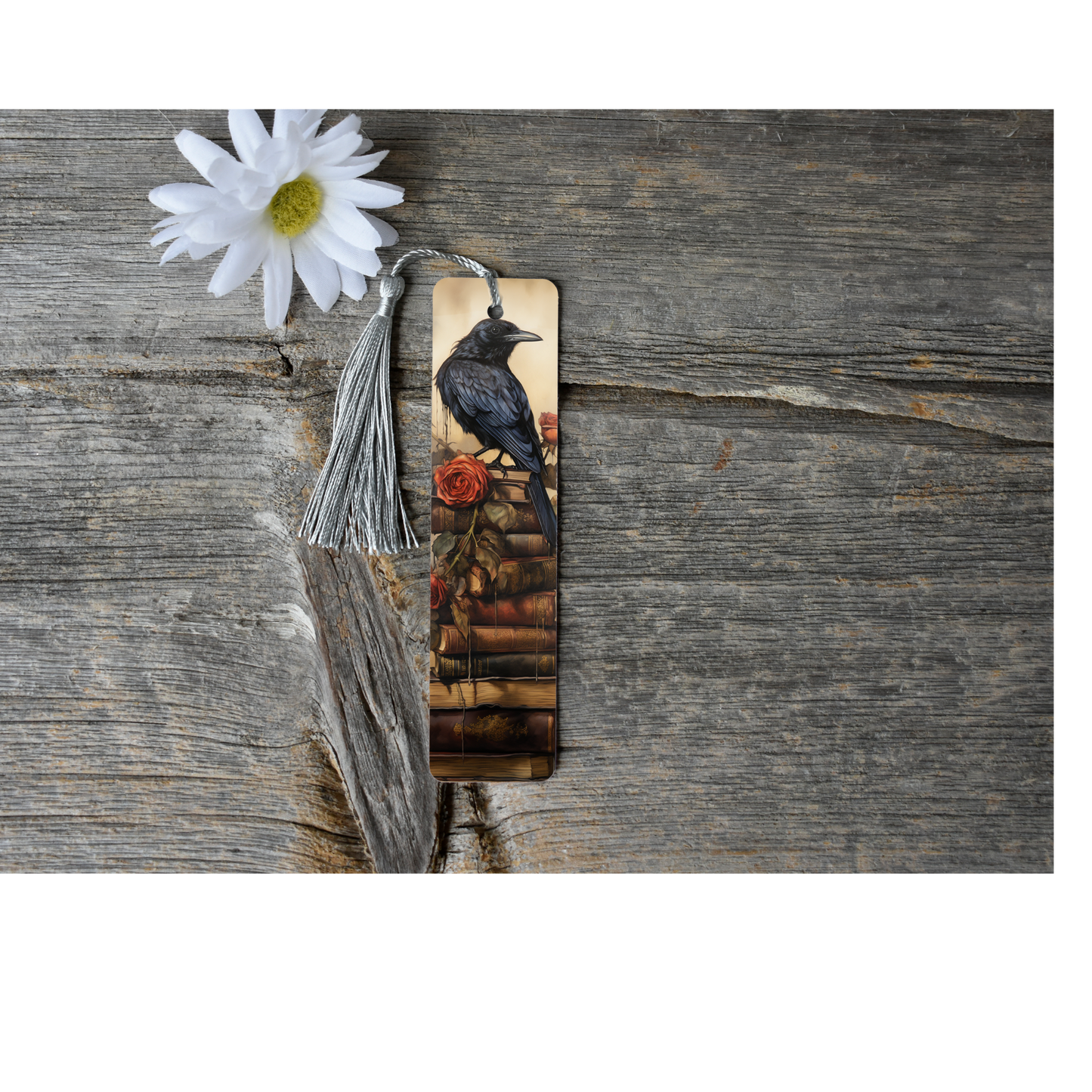 Bird on Books Aluminium Bookmark with Tassel - Stylish Metal Page Marker for Books and Journals