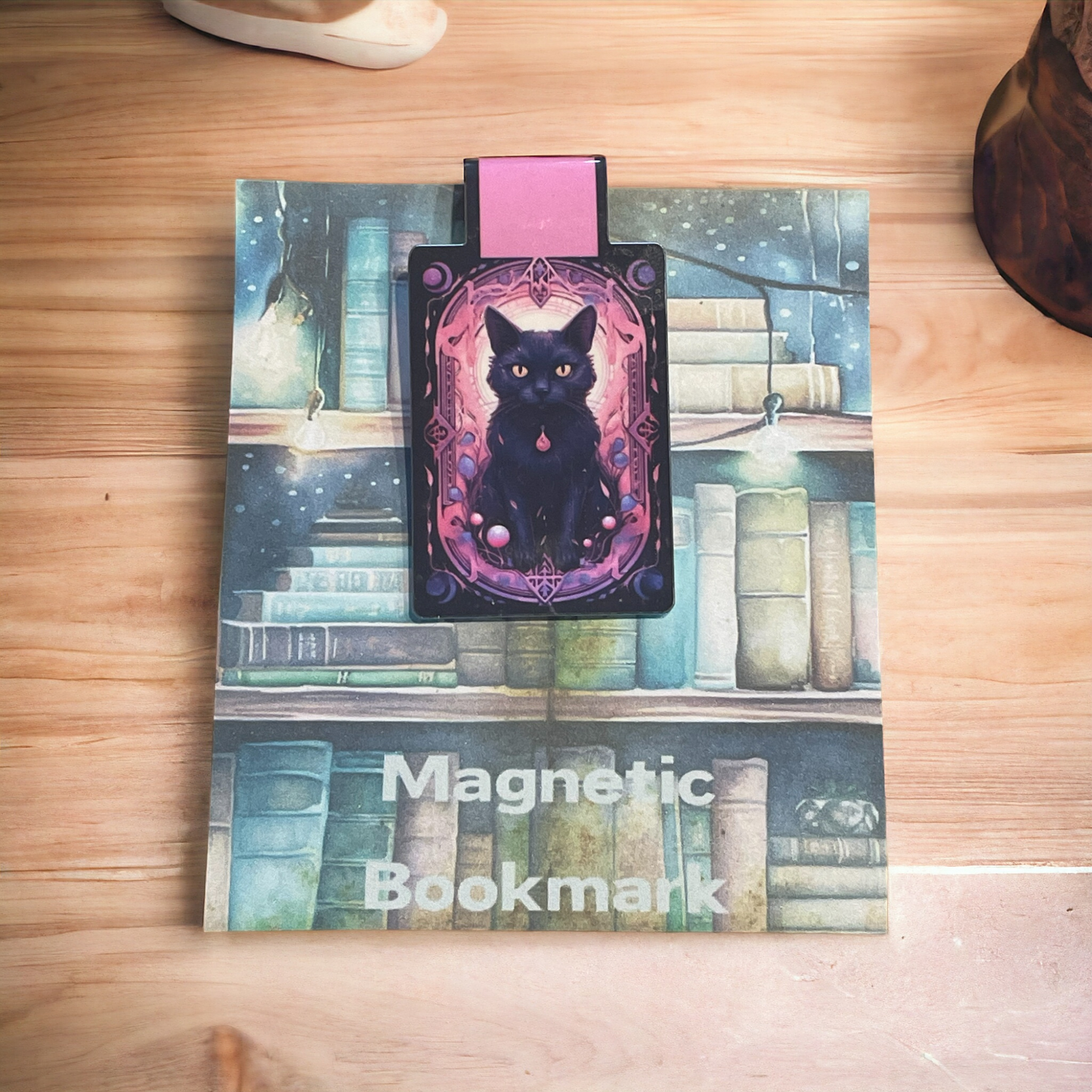 Lovely illustrated printed Black Cat Tarot Card Lantern Magnetic bookmark, Page Saver, Book Lover Gift,