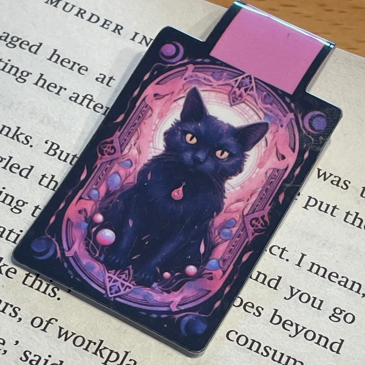 Lovely illustrated printed Black Cat Tarot Card Lantern Magnetic bookmark, Page Saver, Book Lover Gift,