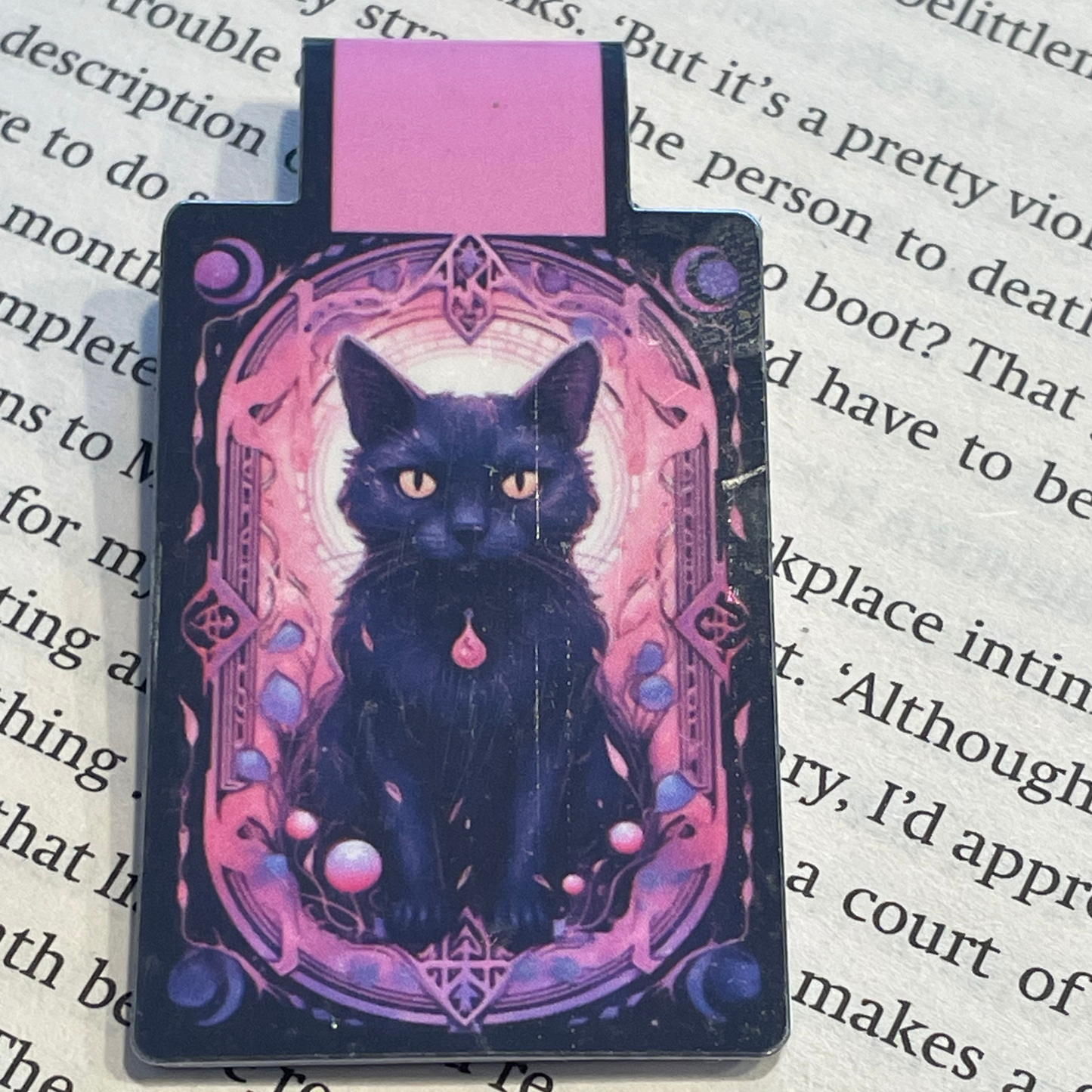 Lovely illustrated printed Black Cat Tarot Card Lantern Magnetic bookmark, Page Saver, Book Lover Gift,