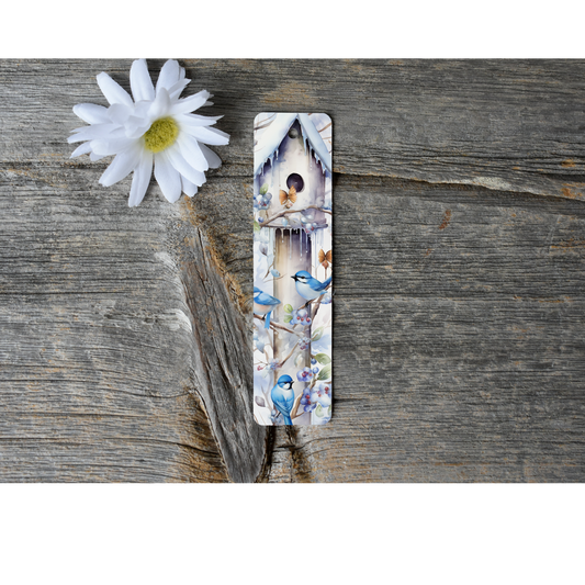 Blue Birds Aluminium Bookmark with Tassel - Stylish Metal Page Marker for Books and Journals