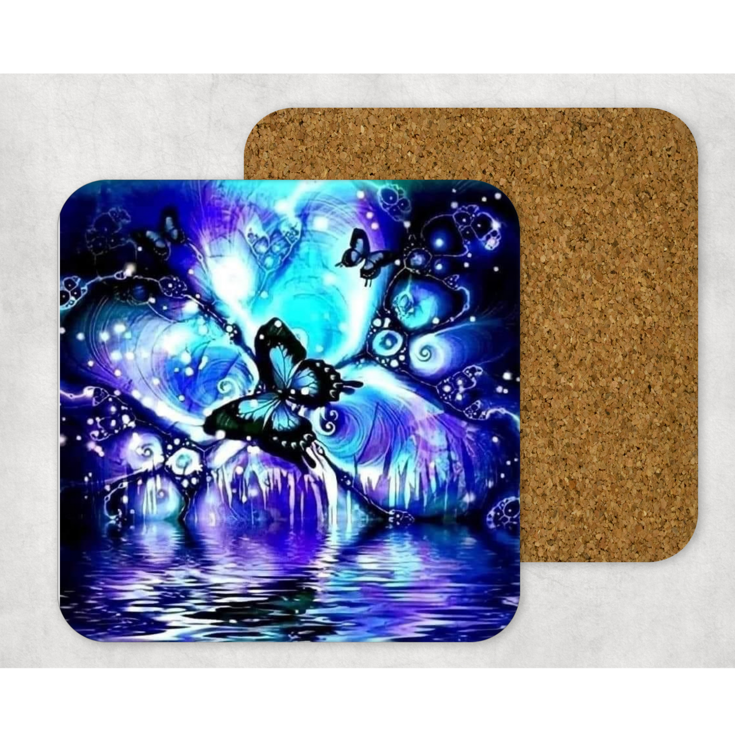 Beautifully Printed Blue Butterfly wooden Coasters for Stylish Home Décor