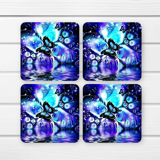 Beautifully Printed Blue Butterfly wooden Coasters for Stylish Home Décor