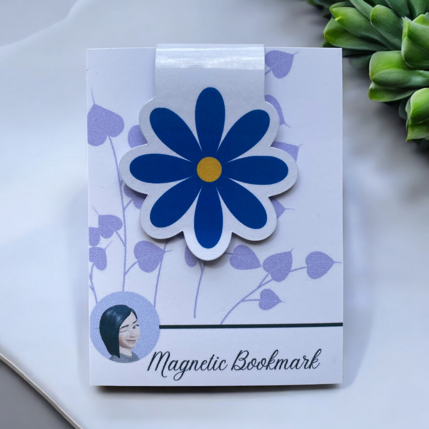 Lovely illustrated printed Blue Daisy Magnetic bookmark, Page Saver, Book Lover Gift