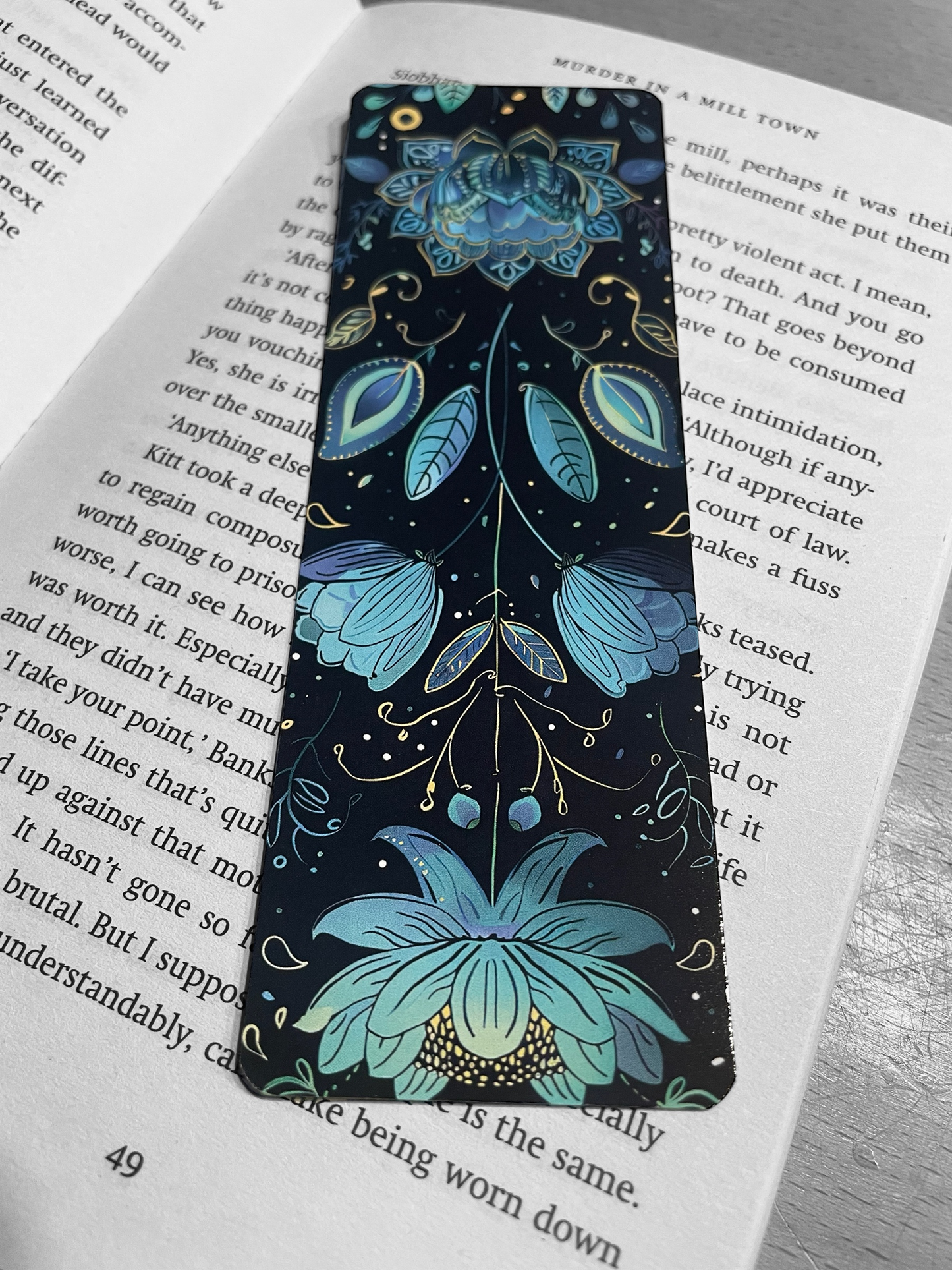 Lovely illustrated Blue Lotus bookmark, Page Saver, Book Lover Gift,