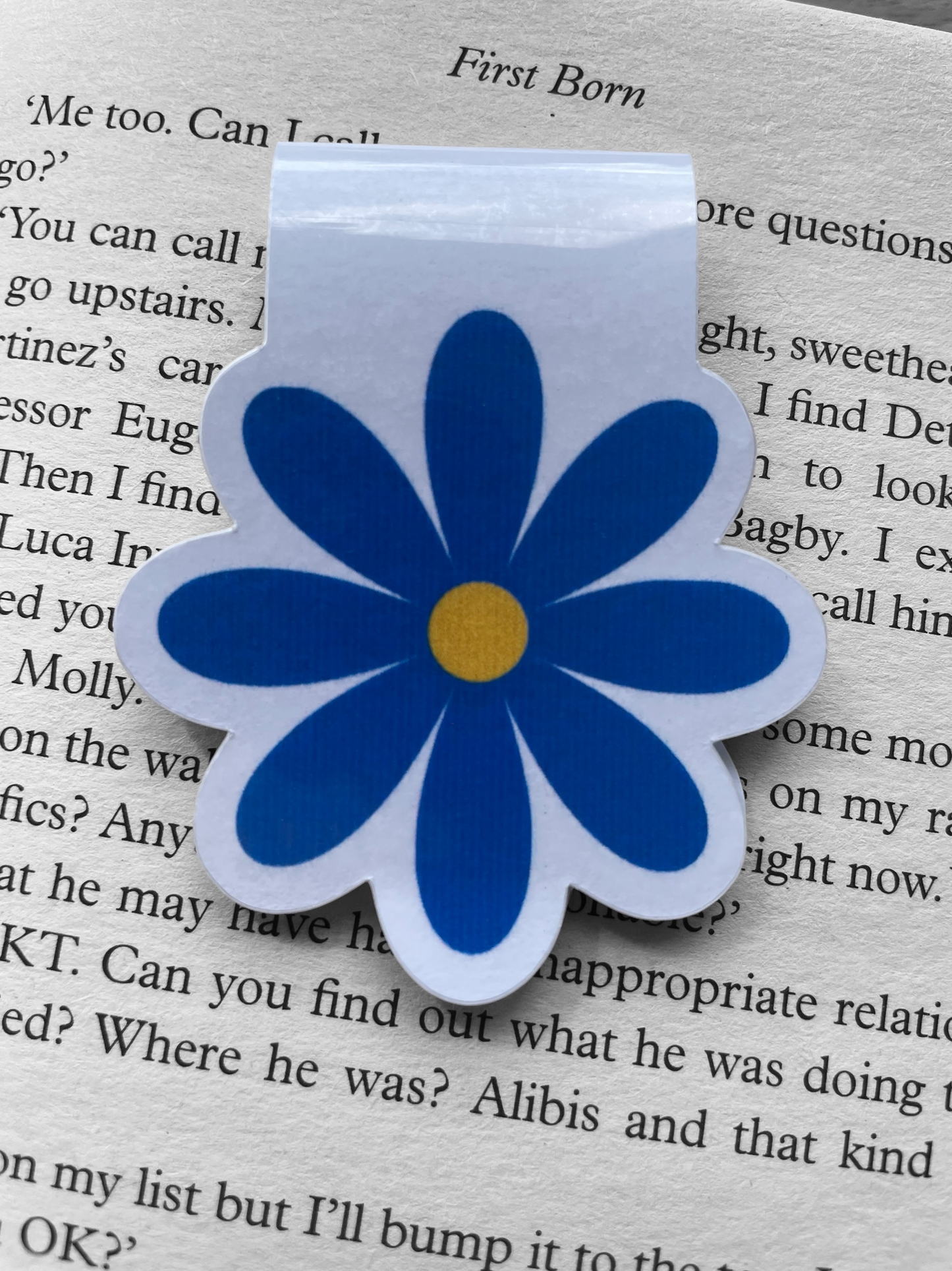 Lovely illustrated printed Blue Daisy Magnetic bookmark, Page Saver, Book Lover Gift