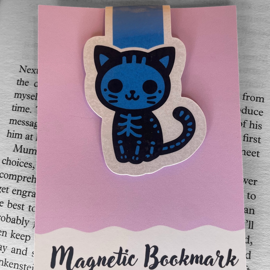 Lovely illustrated printed Blue Cat Magnetic bookmark, Page Saver, Book Lover Gift