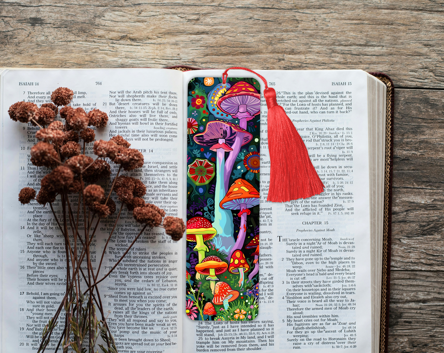 Bright Mushrooms Aluminium Bookmark with Tassel - Stylish Metal Page Marker for Books and Journals