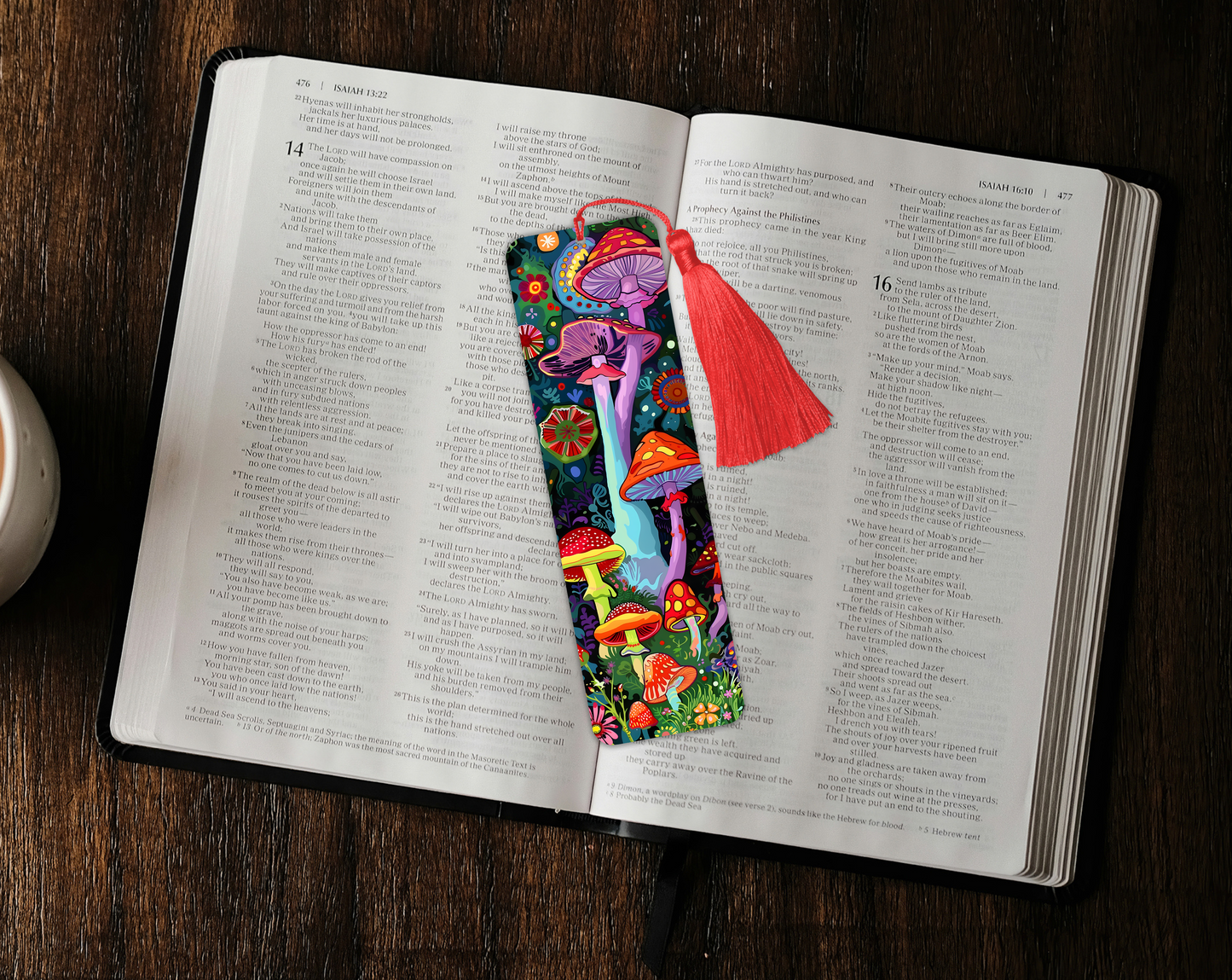 Bright Mushrooms Aluminium Bookmark with Tassel - Stylish Metal Page Marker for Books and Journals