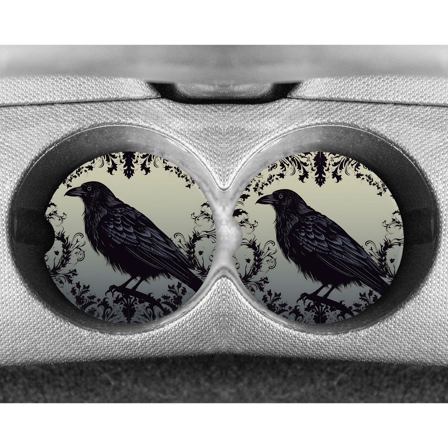 Premium Neoprene Car Coasters | Drink Holders for Your Car Console - Set of 2 Broody Raven Design