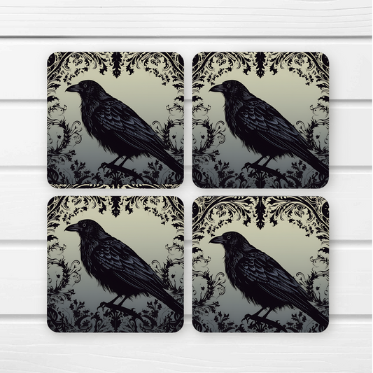 Beautifully Printed  Brooding Raven Wooden Coasters for Stylish Home Décor