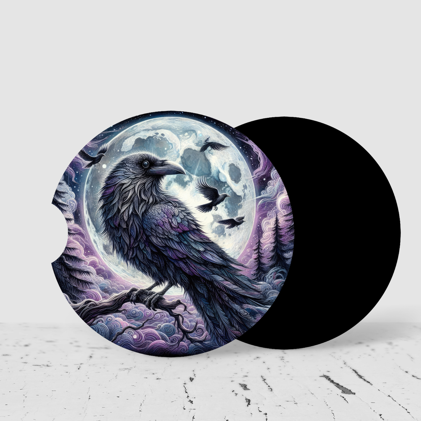 Premium Neoprene Black Raven Car Coasters | Drink Holders for Your Car Console - Set of 2 (Copy)