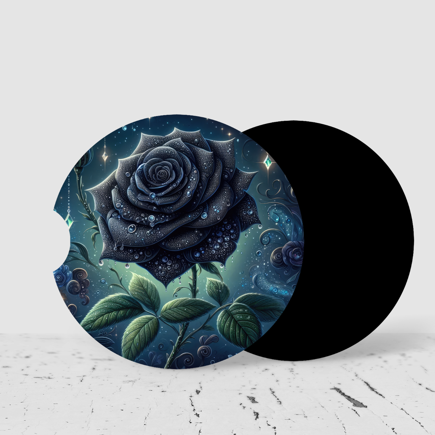 Premium Neoprene Black Rose Car Coasters | Drink Holders for Your Car Console - Set of 2 (Copy) (Copy)