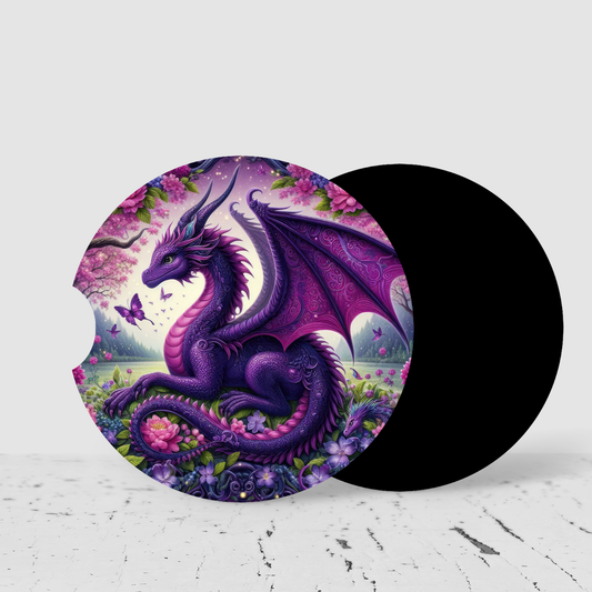Premium Neoprene Purple Dragon Car Coasters | Drink Holders for Your Car Console - Set of 2 (Copy) (Copy) (Copy)