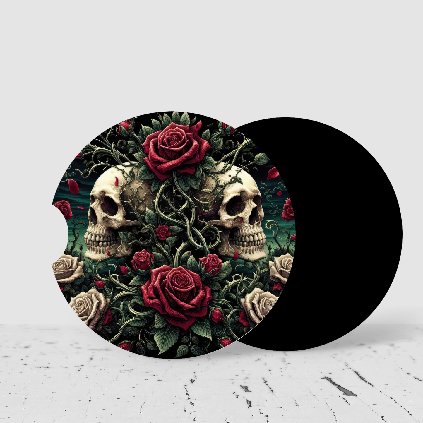 Premium Neoprene Skull & Roses Car Coasters | Drink Holders for Your Car Console - Set of 2 (Copy) (Copy) (Copy) (Copy)