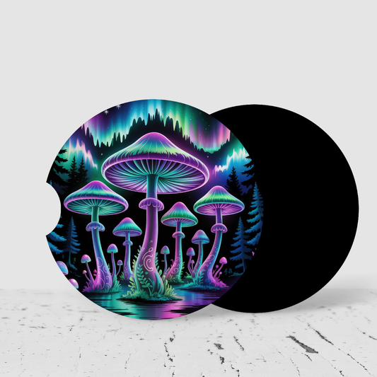 Premium Neoprene Neon Mushrooms Car Coasters | Drink Holders for Your Car Console - Set of 2 (Copy) (Copy) (Copy) (Copy) (Copy)