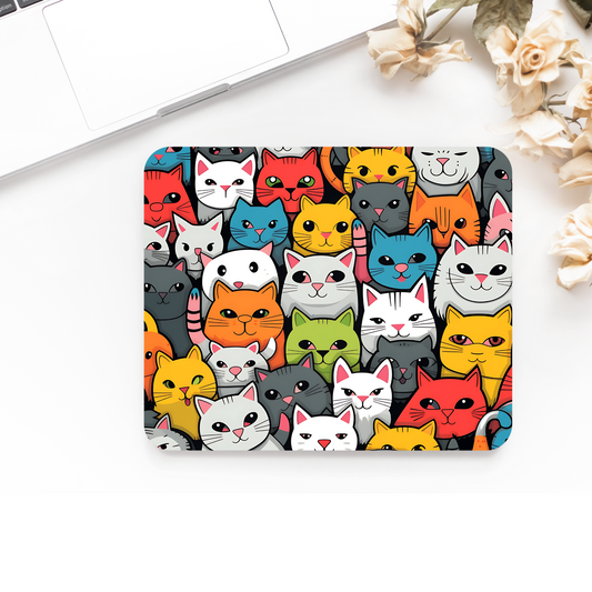 Premium Printed Anti-Slip Mouse Mat - Ultra Durable Cat Faces Design