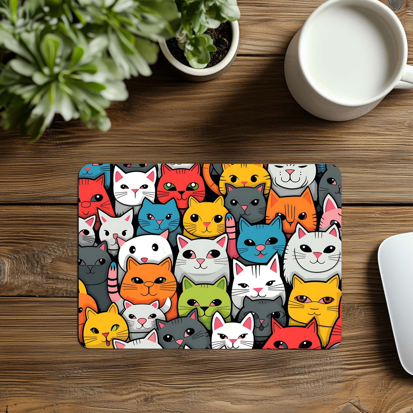 Premium Printed Anti-Slip Mouse Mat - Ultra Durable Cat Faces Design