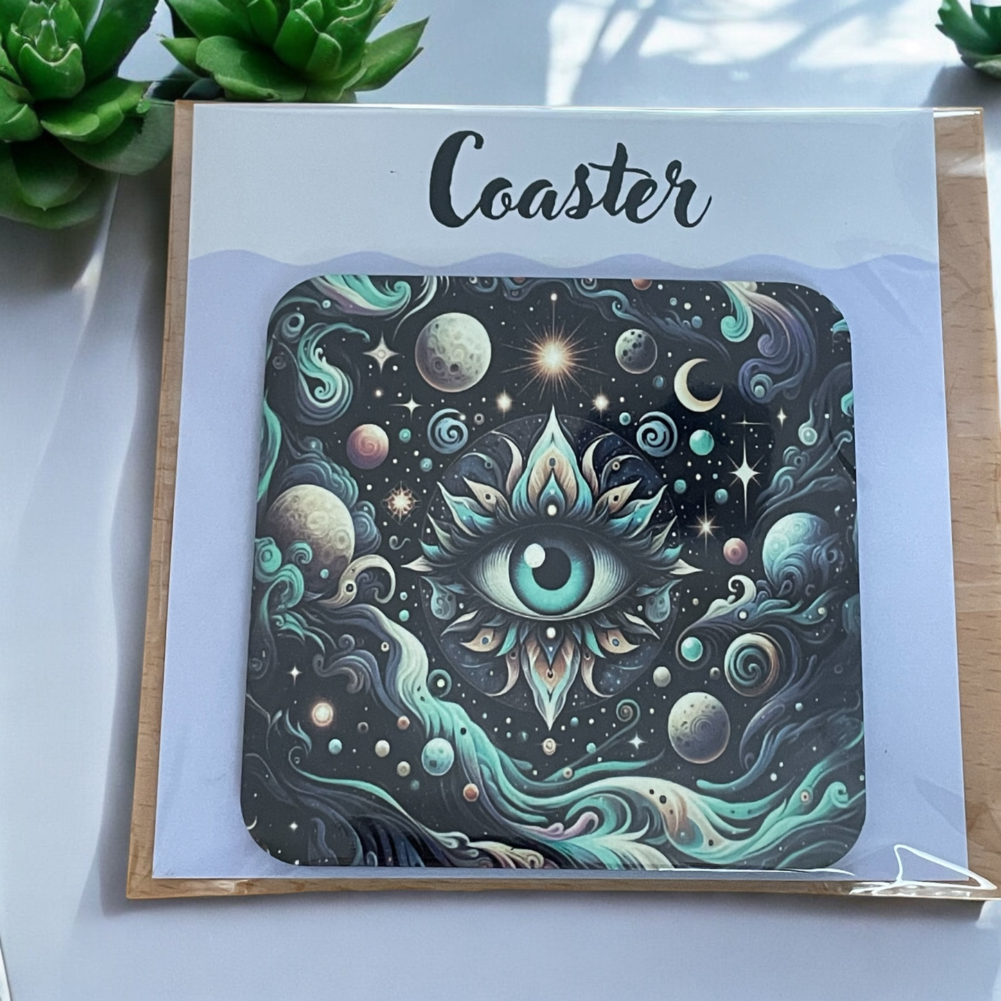 Beautifully Printed Celestial Eye  Wooden Coasters for Stylish Home Décor