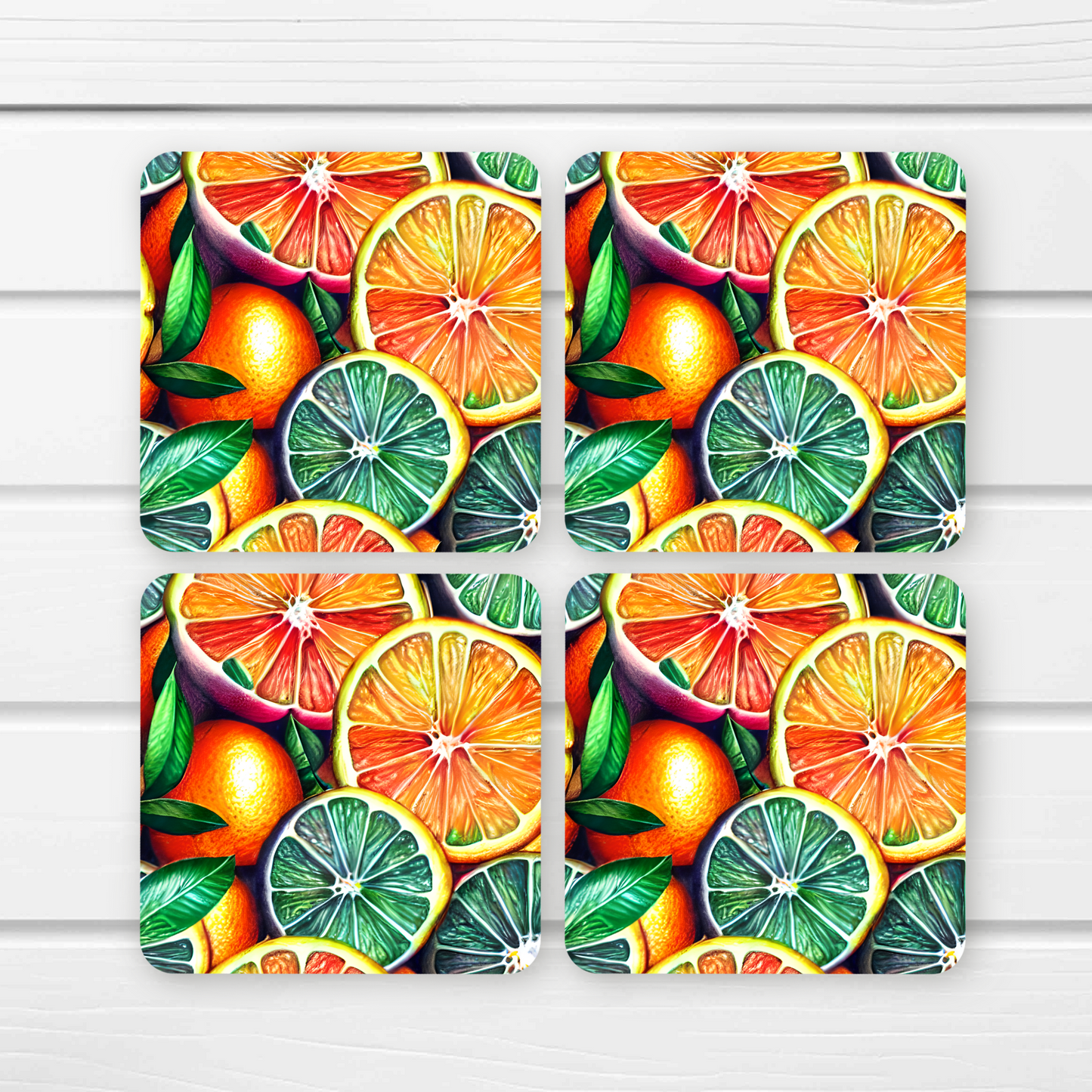 Beautifully Printed Citrus  Wooden Coasters for Stylish Home Décor