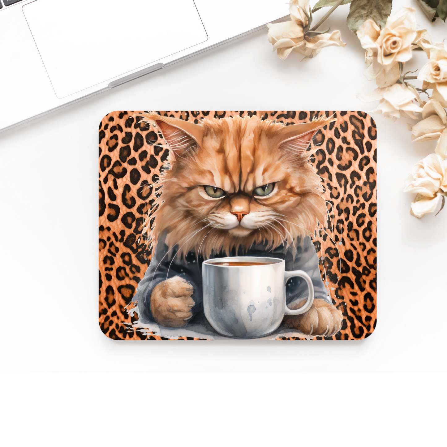 Premium Printed Anti-Slip Mouse Mat - Ultra Durable Coffee Cat Design