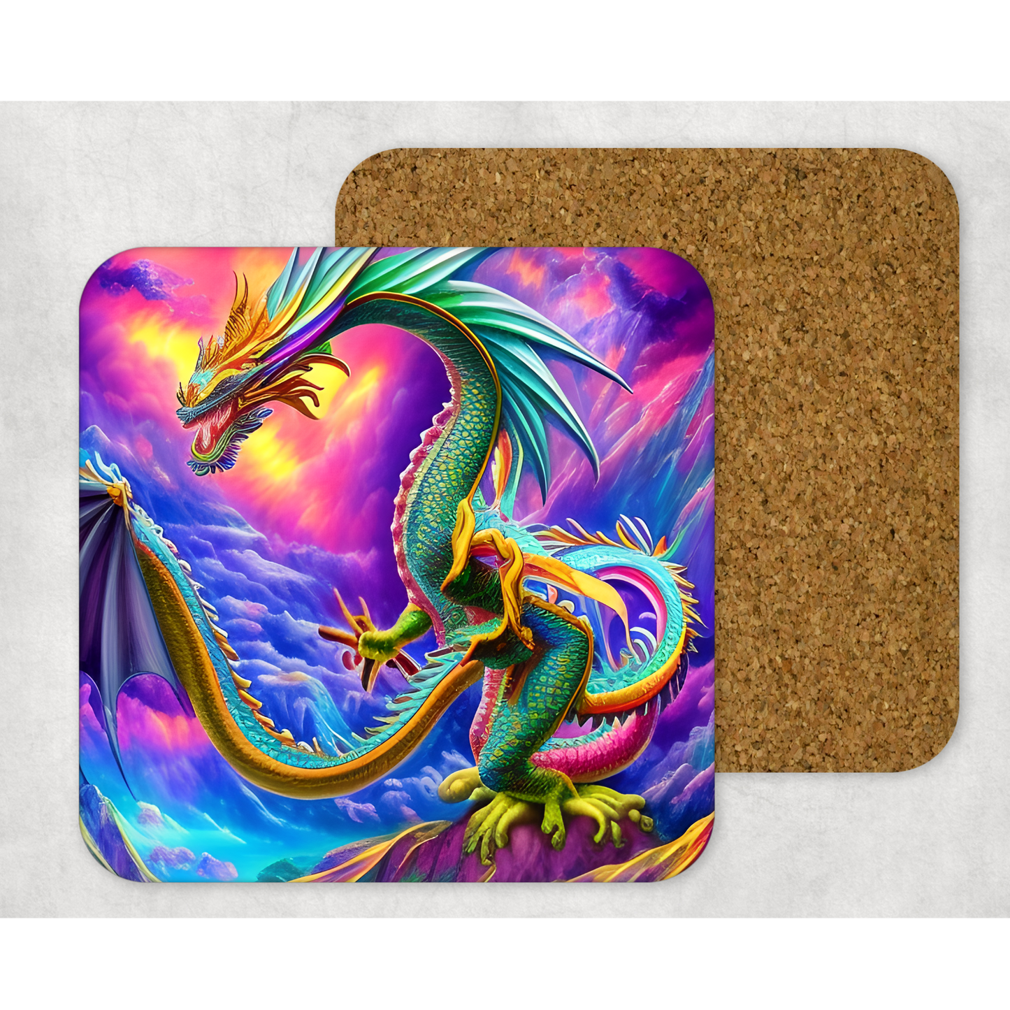 Beautifully Printed Colourful Dragon Wooden Coasters for Stylish Home Décor