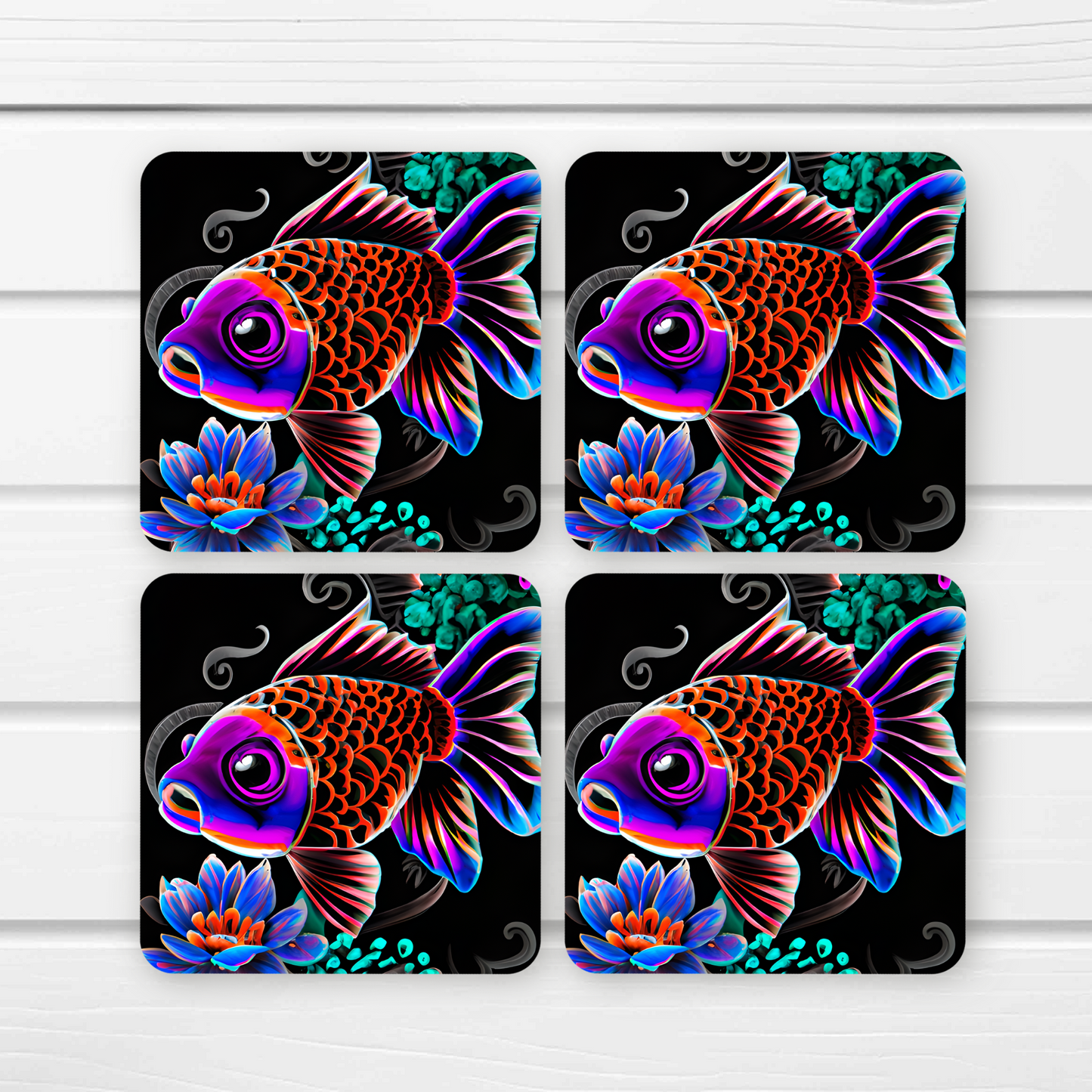 Beautifully Printed Colourful Fish wooden Coasters for Stylish Home Décor